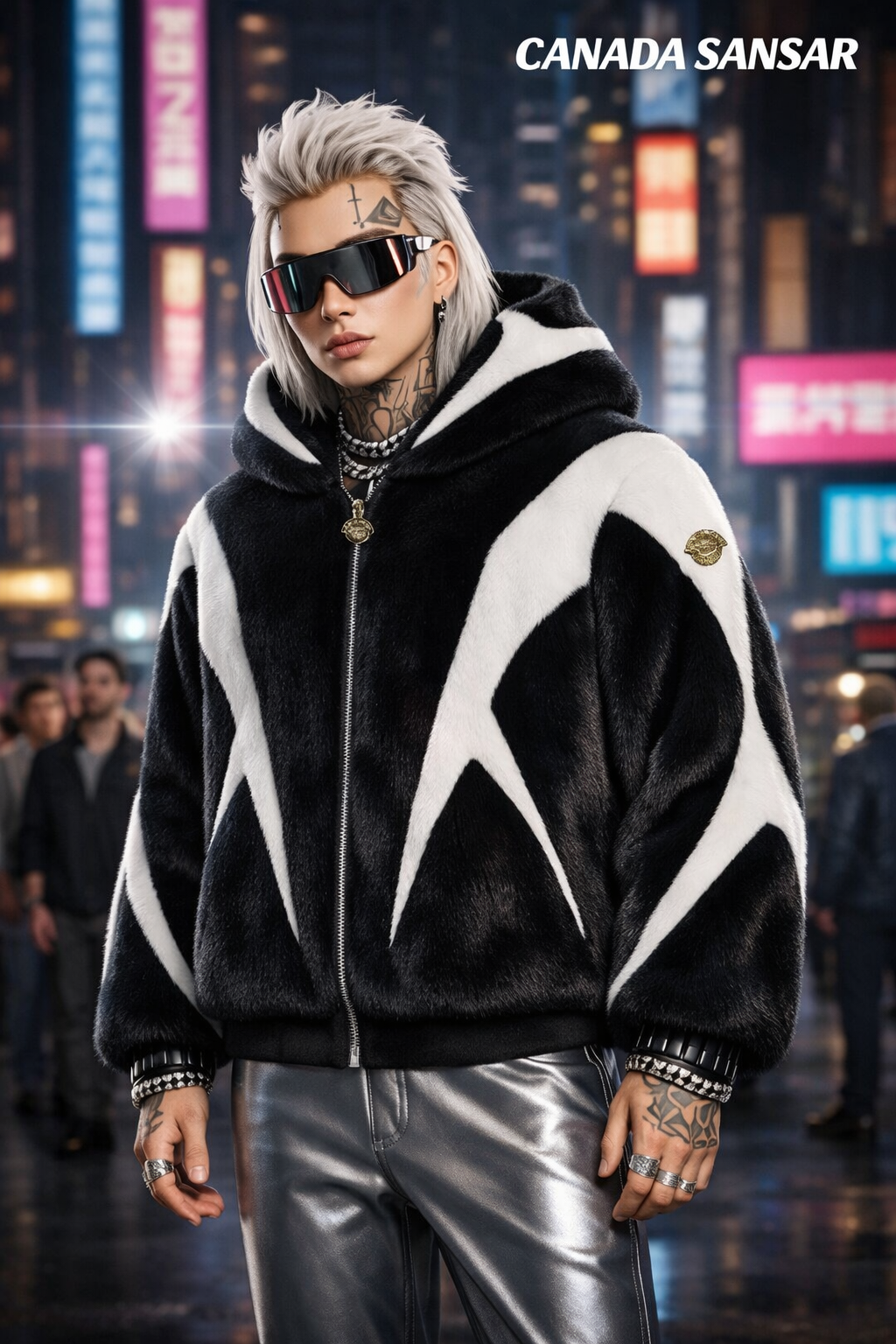 New Era Collection 2026-27                  CANADA SANSAR Eclipse™       Limited Edition Full Mink Hoodie.           Black & White Intarsia Mink Fur Hoodie.           Made-to-order (unisex)