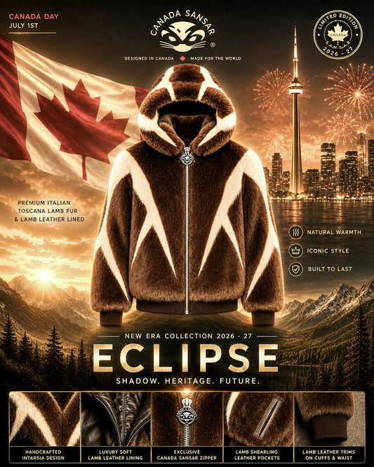 New Era Collection 2026-27                             “ECLIPSE” Cappuccino with Cream colour Intarsia Toscana Lamb Fur hooded Coat.