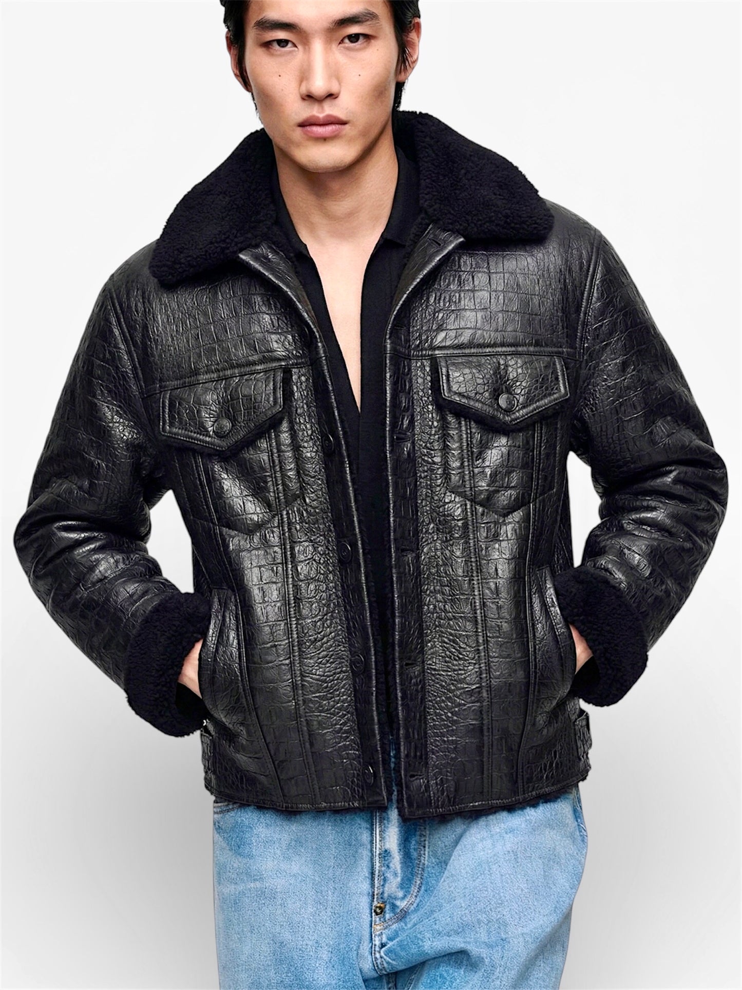 2026 New Era Collection                          The Venetian Croc | 3D Embossed Shearling Oversized Jacket.