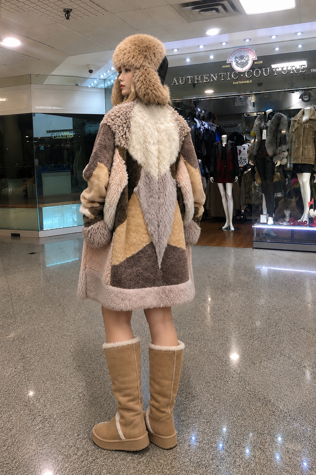 2026-27 NEW ERA COLLECTION               Iconic Intarsia Shearling “MIRROR” Long Fur Coat (unisex)