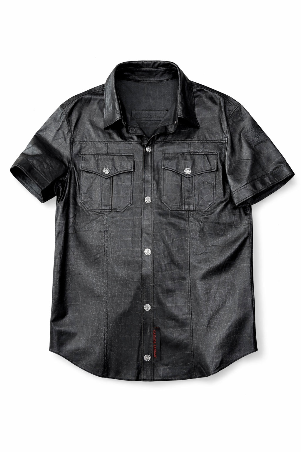 2026 New Era Collection                             The Venezia Croc-Embossed Short Sleeves Lamb Leather Shirt