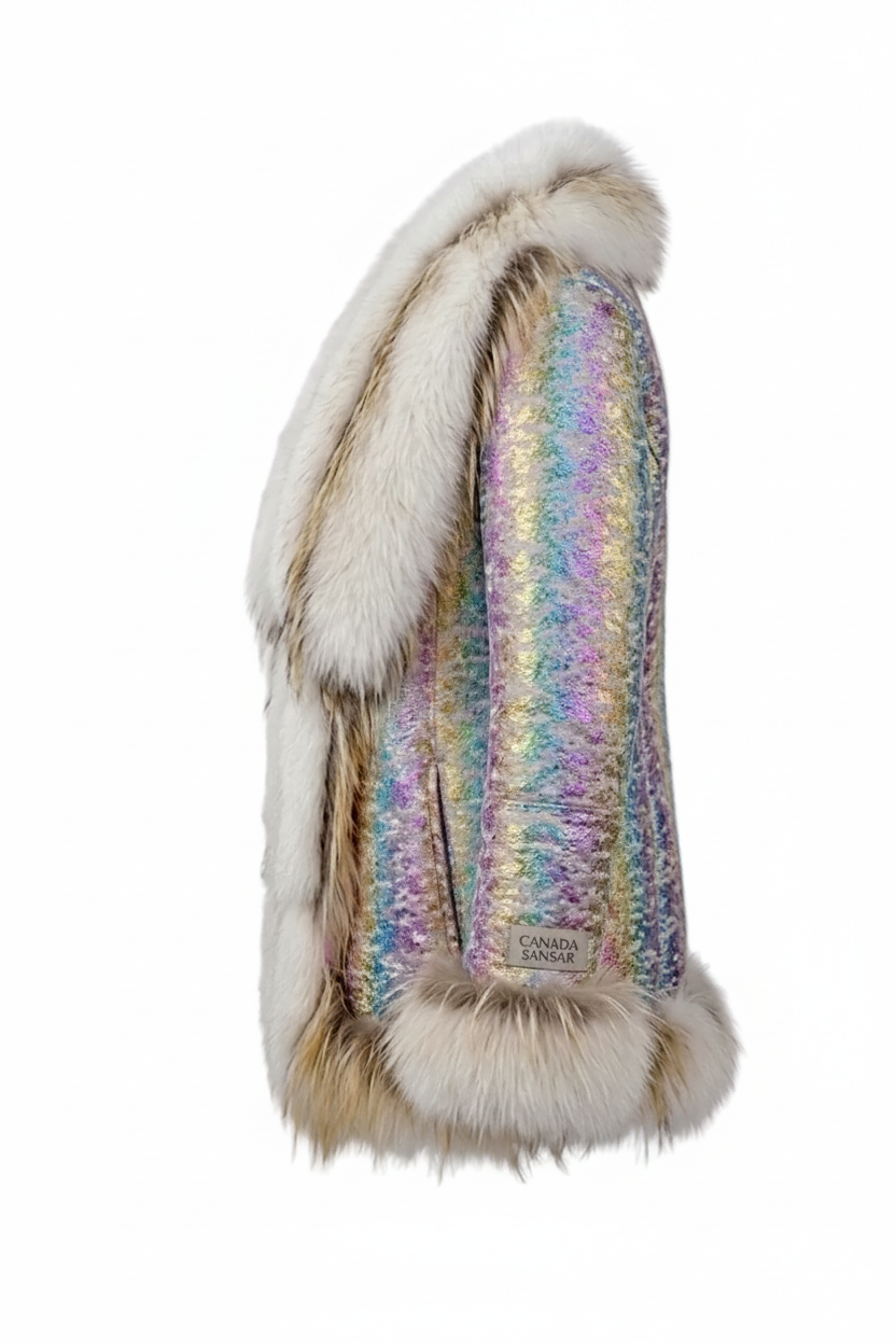 New Era Collection 2026-27
Finland Certified Farmed Fox Fur & Italian Metallic Rainbow Shearling Fur Coat. 
Iconic. Exclusive. Unique.