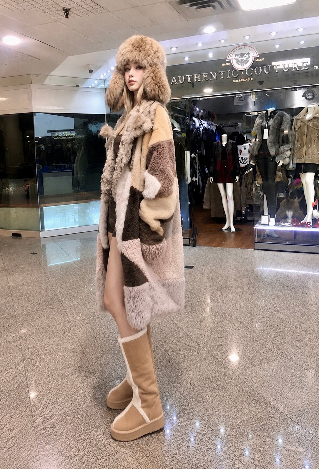 2026-27 NEW ERA COLLECTION               Iconic Intarsia Shearling “MIRROR” Long Fur Coat (unisex)
