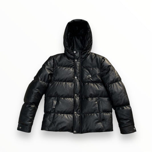 Black Smooth Lambskin Hooded Puffer Jacket