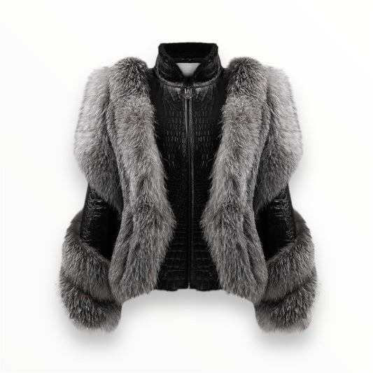 Crocodile Shearling & Silver Fox Fur Jacket