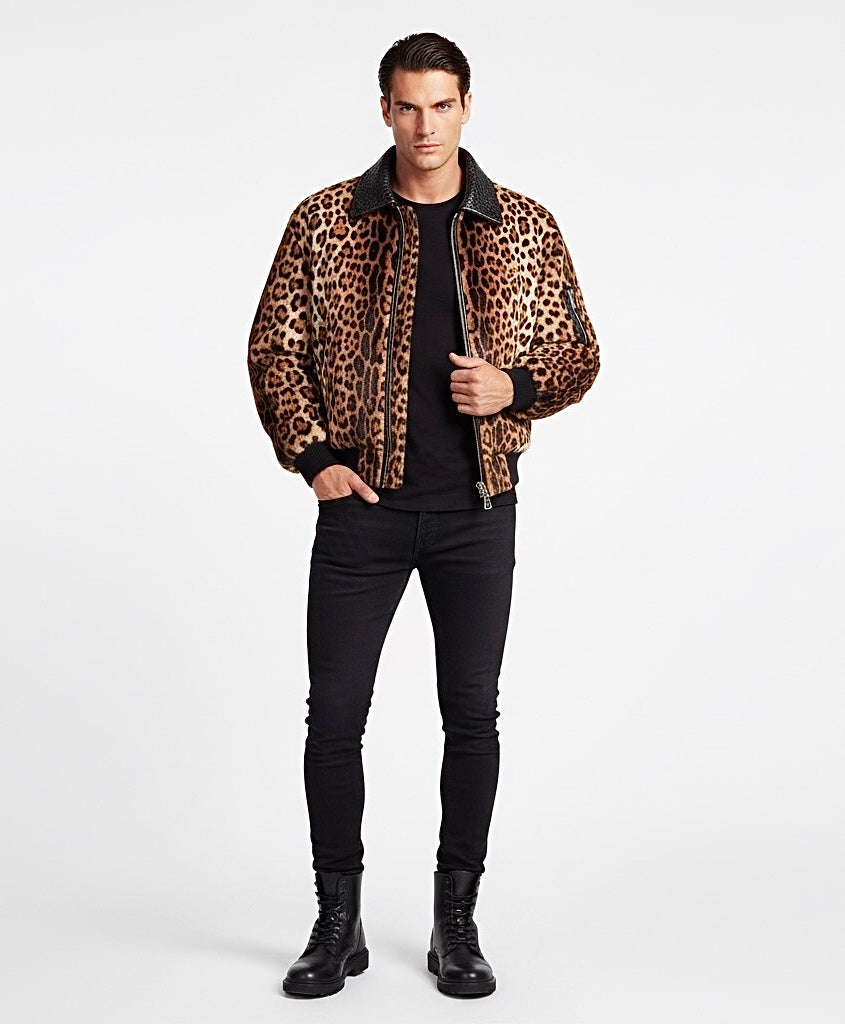 COMING SOON-2026: Iconic Gold Badge – Ultra-Luxurious Customized Animal printed Calf-Fur/woven Lamb Leather Jacket