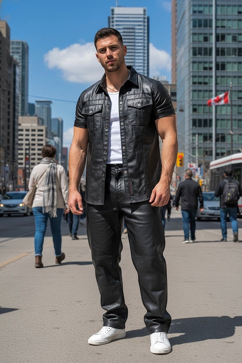 2026 New Era Collection                             The Venezia Croc-Embossed Short Sleeves Lamb Leather Shirt