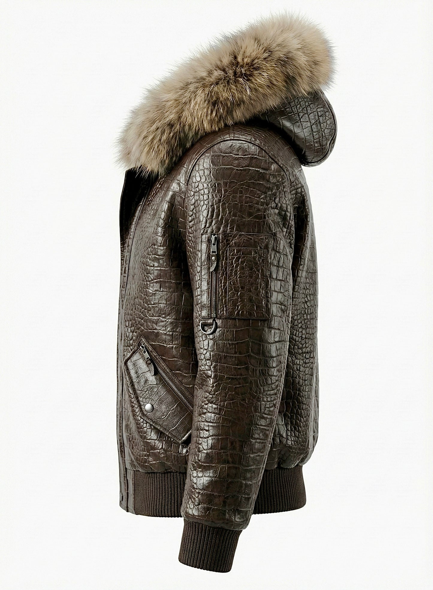 The Élégance Finntura Bomber: Handcrafted Italian Shearling & Arctic Finnraccoon Bomber Jacket.