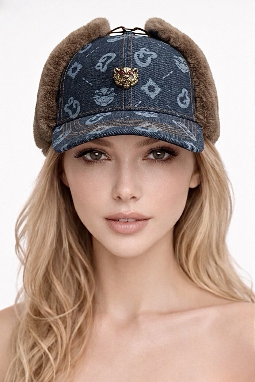 2026-ICONIC UNISEX CS MONOGRAM LAMB SHEARLING FUR/DENIM HAT