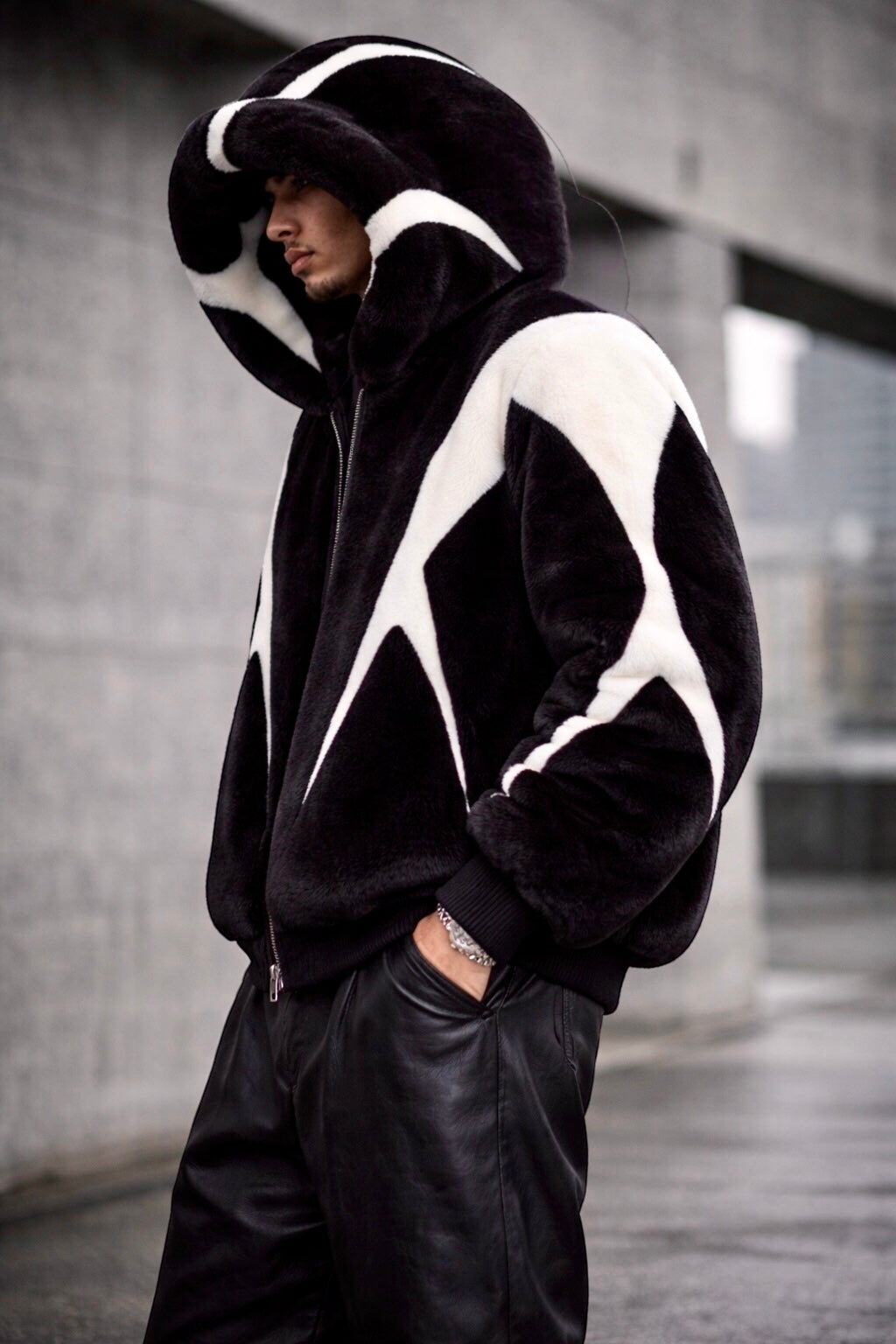 New Era Collection 2026-27                  CANADA SANSAR Eclipse™       Limited Edition Full Mink Hoodie.           Black & White Intarsia Mink Fur Hoodie.           Made-to-order (unisex)