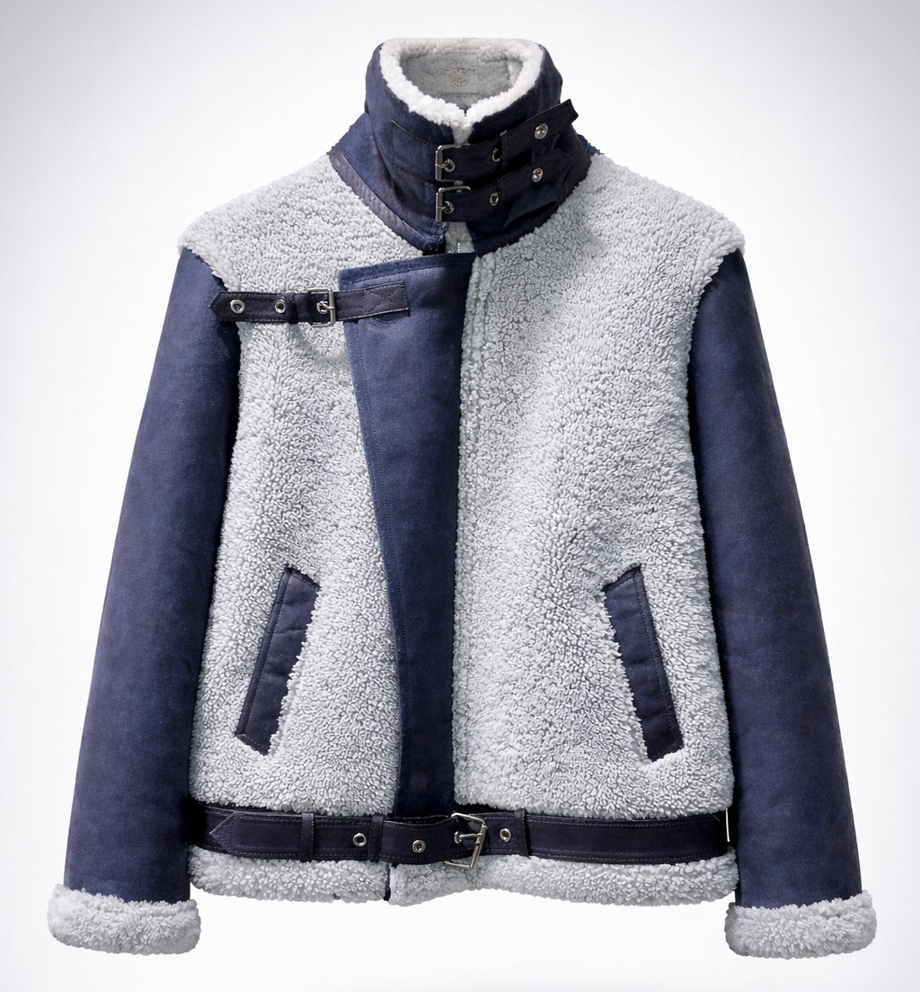 2026 New Era Collection                      Limited Edition of Indigo-Blue Shearling Pilot Jacket.