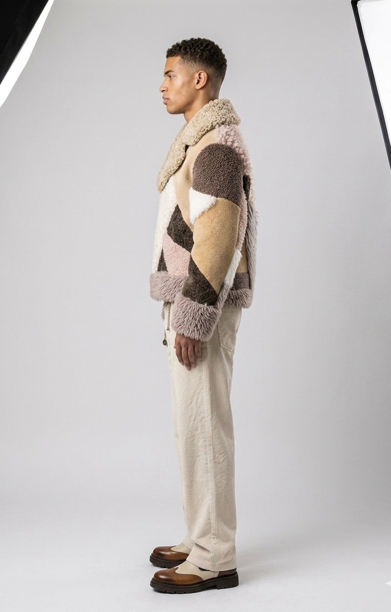 2026-27 New Era Collection                  Iconic Intarsia Shearling “MIRROR” Short Fur Coat (unisex)