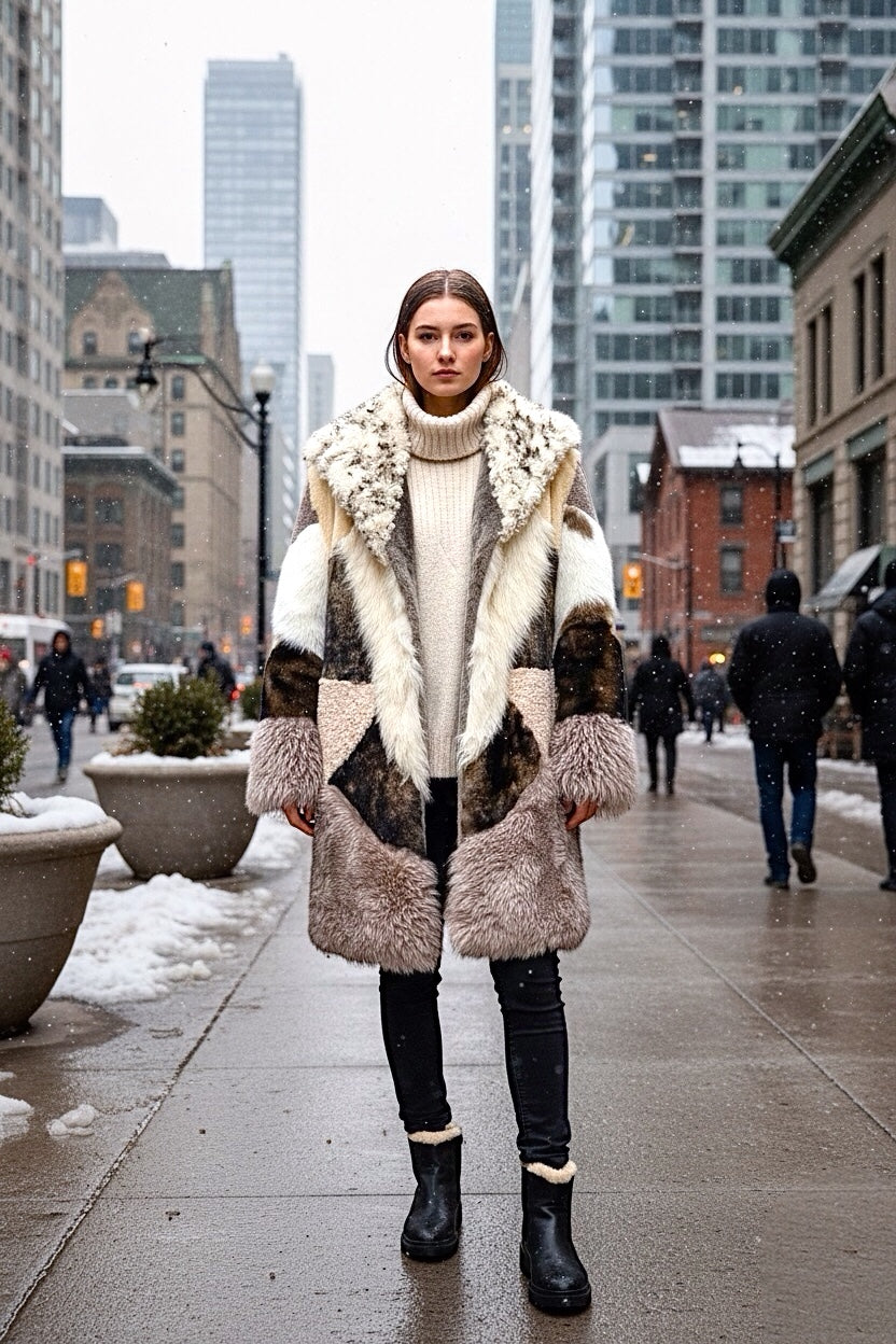 2026-27 NEW ERA COLLECTION               Iconic Intarsia Shearling “MIRROR” Long Fur Coat (unisex)