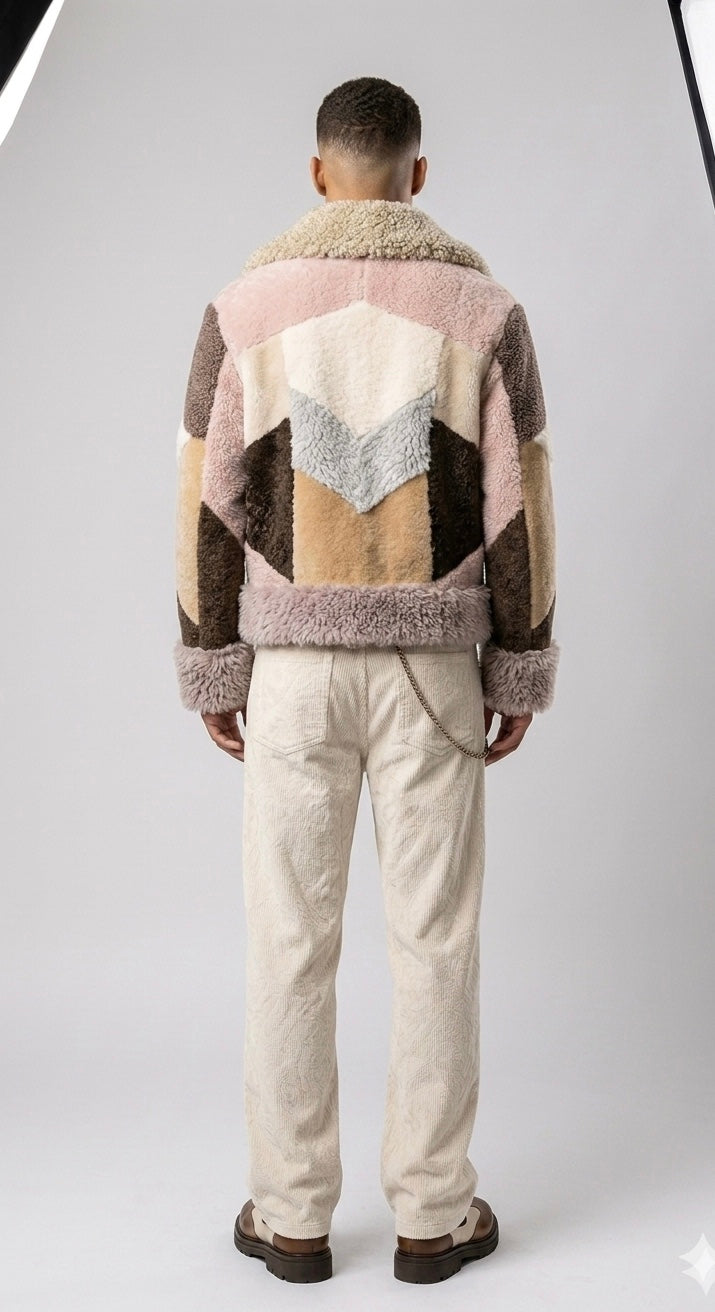 2026-27 New Era Collection                  Iconic Intarsia Shearling “MIRROR” Short Fur Coat (unisex)