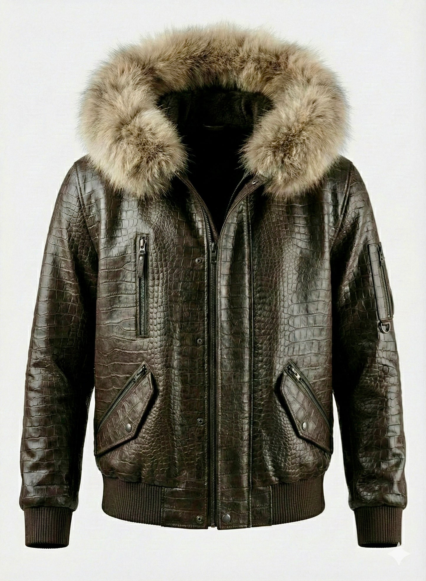 The Élégance Finntura Bomber: Handcrafted Italian Shearling & Arctic Finnraccoon Bomber Jacket.