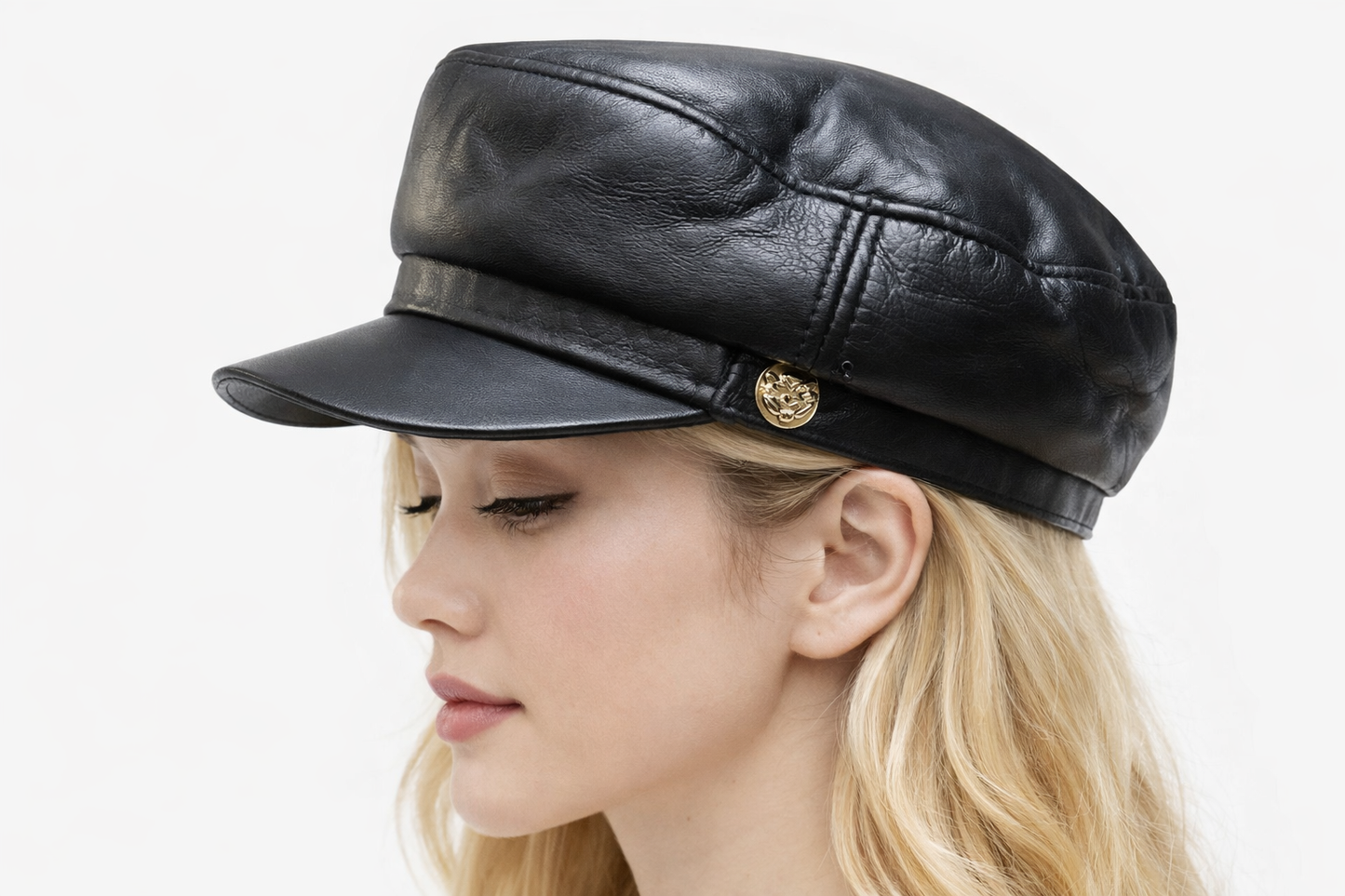 New Era Collection 2026-Luxury Black Lamb Leather Designer Officer Hat.(Unisex)