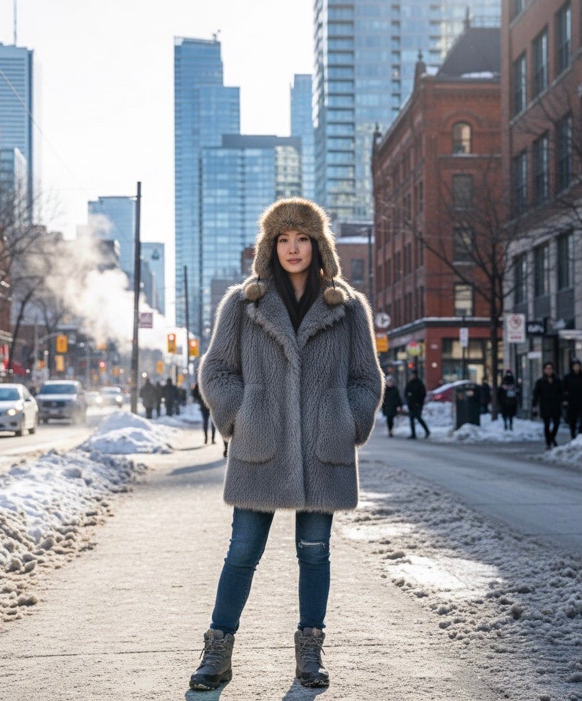 Iconic Luxury Italian Light Silver-grey Toscana Lamb Shearling Fur Coat.