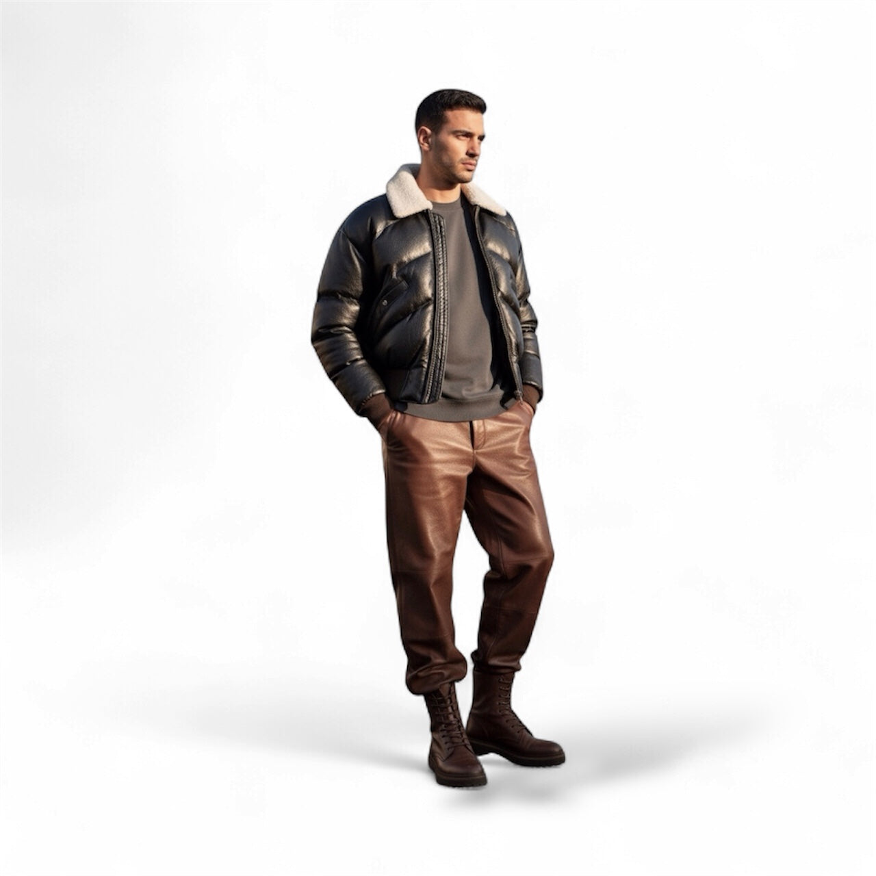 Noir Shearling Lambskin Puffer Jacket