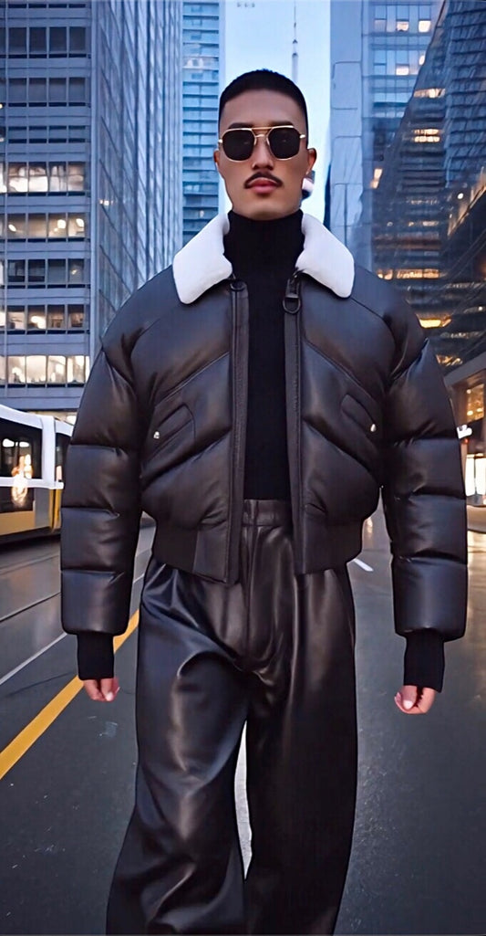 Noir Shearling Lambskin Puffer Jacket