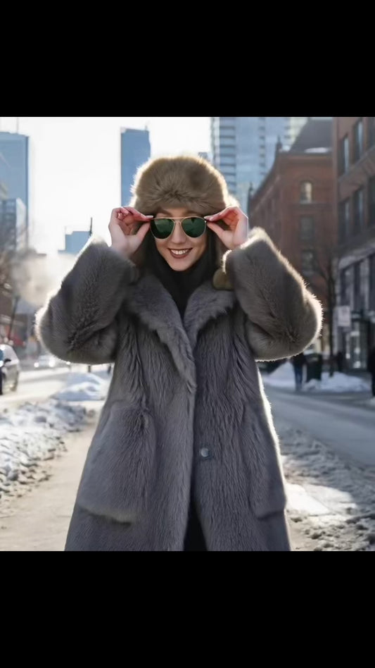 Iconic Luxury Italian Light Silver-grey Toscana Lamb Shearling Fur Coat.